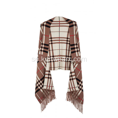 Tassel Plaid Poncho Jacquard Sjal Cape Tröja